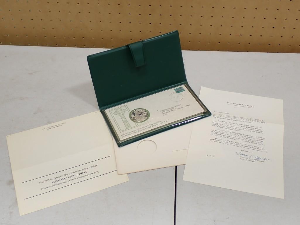 Franklin Mint 0.999 Pure Silver 1975 St. Patrick's Day Medal and Commemorative Cachet with COA (1 of 11)
