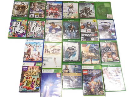 Video Game Lot including XBox One, PS4, PS5, XBox 360 - Duck Dynasty, Assassin's Creed, Batman, Just: Video Game Lot including XBox One, PS4, PS5, XBox 360 - Duck Dynasty, Assassin&#39;s Creed, Batman, Just Dance 2014,2015, NHL 21, Madden, Farcry, Tiger Woods, Godfall, Lego Hobbit, etc.  All pictures
