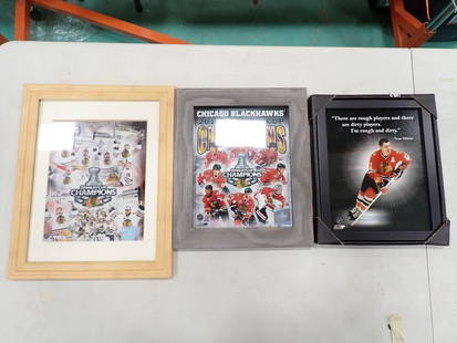 3 Framed Chicago Blackhawks Hockey Prints - 2010 Stanley Cup Champions and Stan Mikita: 3 Framed Chicago Blackhawks Hockey Prints - 2010 Stanley Cup Champions and Stan Mikita All pictures are considered part of the description and should be examined carefully by bidders. Live Auctioneers