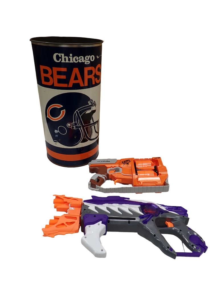 Chicago Bears Metal Wastebasket or Trash Can, Nerf Alien Menace Ravager Blaster, Nerf Zombie Strike: Chicago Bears Metal Wastebasket or Trash Can, Nerf Alien Menace Ravager Blaster, Nerf Zombie Strike FlipFury Blaster All pictures are considered part of the description and should be examined carefull