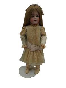 Vintage  Handwerck German Bisque Doll - Sleep Eyes, Open Mouth, Pierced Ears, Compo Ball: Vintage or Antique 1920's Heinrich Handwerck German Bisque Doll with Human Hair Wig - Sleep Eyes, Open Mouth, Pierced Ears, Compo Ball Jointed Body Roughly 22" Tall All pictures are considered part of