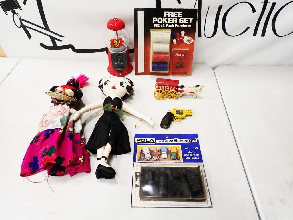 Misc. Lot including Jelly Belly Gumball Machine, Betty Boop Doll, Poker Chips, Black Americana Doll, (1 of 5)