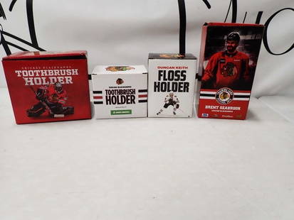 Hockey Lot incl Chicago Blackhawks Toothbrush Holders, Duncan Keith Floss Holder, Brent Seabrook Bob: Hockey Lot incl Chicago Blackhawks Toothbrush Holders, Duncan Keith Floss Holder, Brent Seabrook Bobblehead.&#160; All in original boxes  All pictures are considered part of the description and should