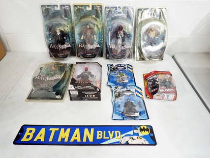 Lot of Batman Action Figures New in Package and a Batman Blvd Sign: Lot of Batman Action Figures New in Package and a Batman Blvd Sign.&#160; Assorted characters.&#160; Please see pictures.  All pictures are considered part of the description and should be examined ca