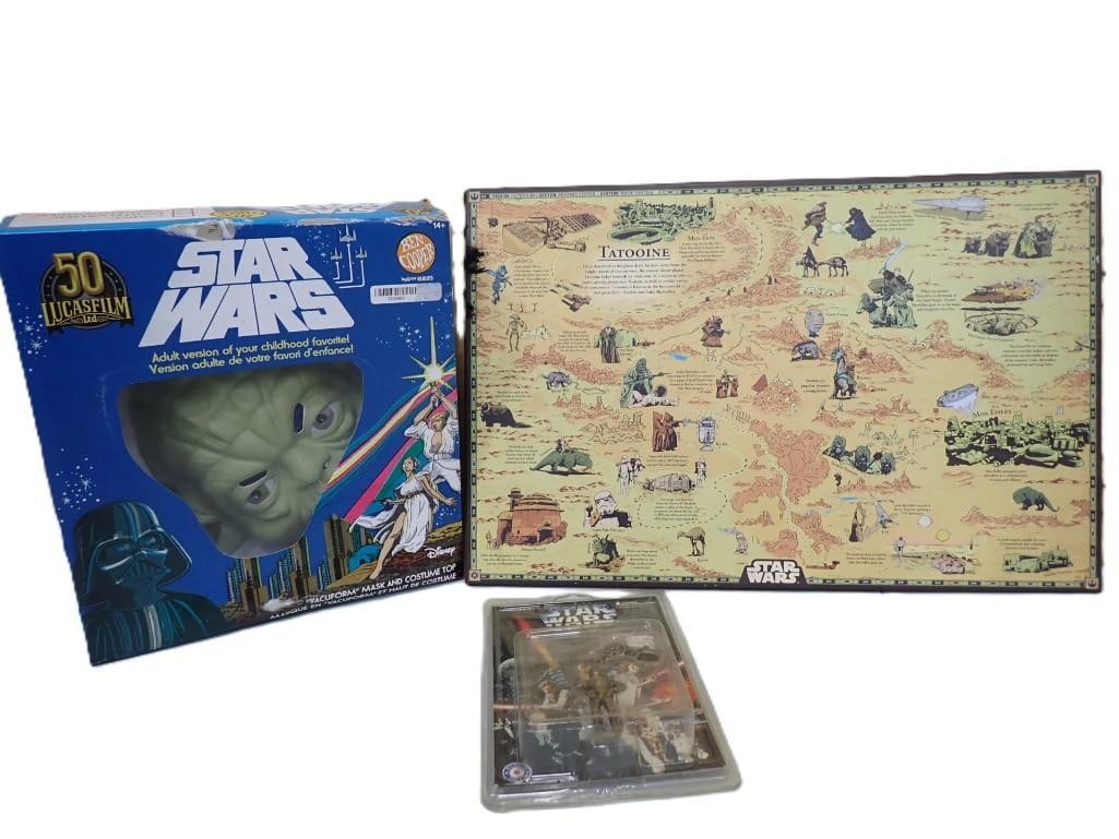 Star Wars Lot including Ben Cooper Yoda Mask New in Package, Tatooine Map, See-Threepio Metal Keycha (1 of 6)