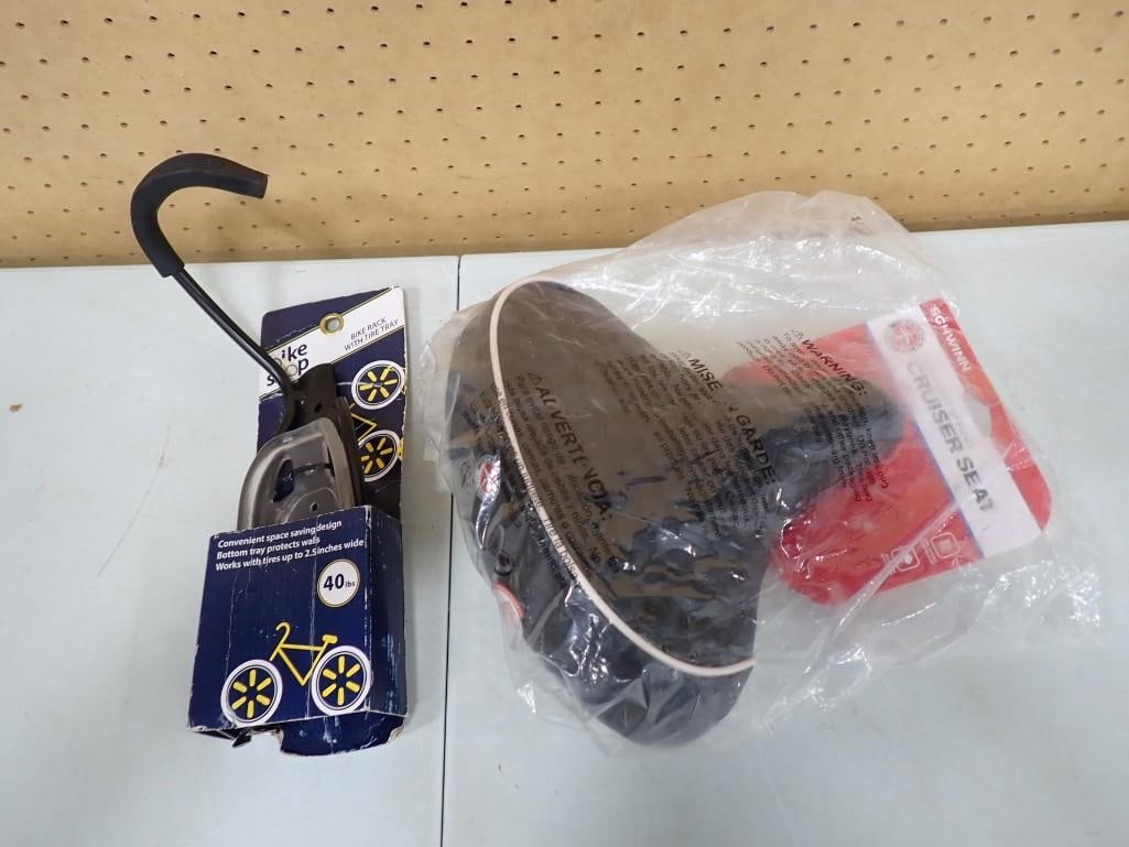 Bicycle Accessory Lot - Schwin Cruiser Seat - New in Package, Bike Rack with Tire Tray - new in Pack (1 of 7)