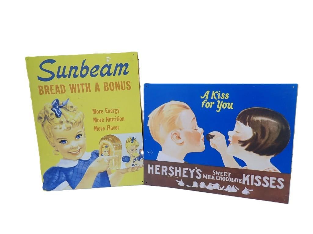 Metal Advertising Signs including Hershey's Kisses and Sunbeam Bread (1 of 6)