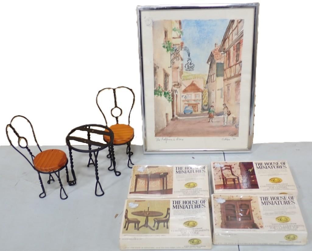 Framed Painting The Redferns in Alsace - Larry H 1989 plus Doll Furniture including The House of Min: Framed Painting The Redferns in Alsace - Larry H 1989 plus Doll Furniture including The House of Miniatures All pictures are considered part of the description and should be examined carefully by bidd