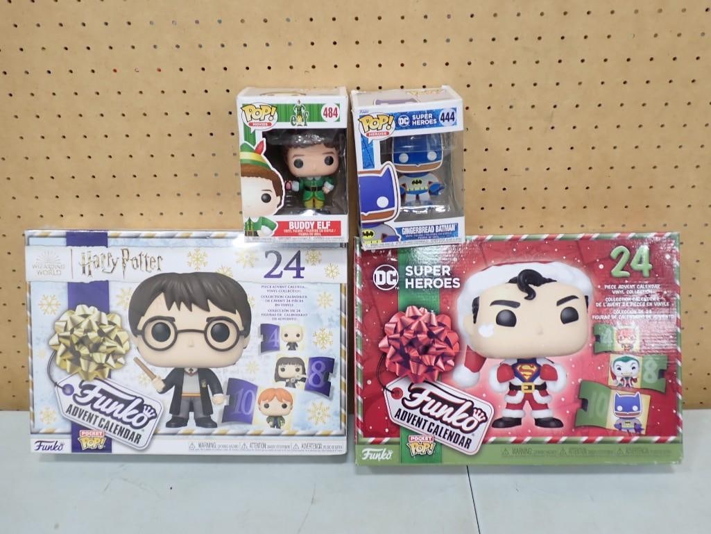 2 Funko Pop Figures incl Buddy Elf and Gingerbread Batman and 2 Funko Advent Calendars incl DC Super (1 of 6)