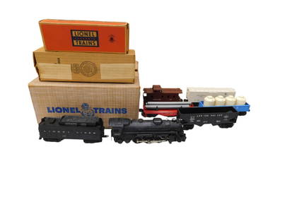 Lionel Model Trains incl 2037 Locomotive and Tender, 6112 Gondola Car, 6482 Refrigerator Car: Lionel Model Trains incl 2037 Locomotive and Tender with Smoke and Whistle, 6112 Gondola Car, 6482 Refrigerator Car, Lionel Flat Car with Pipes, Lionel 6017 Caboose. Condition:&#160; Locomotive is unt