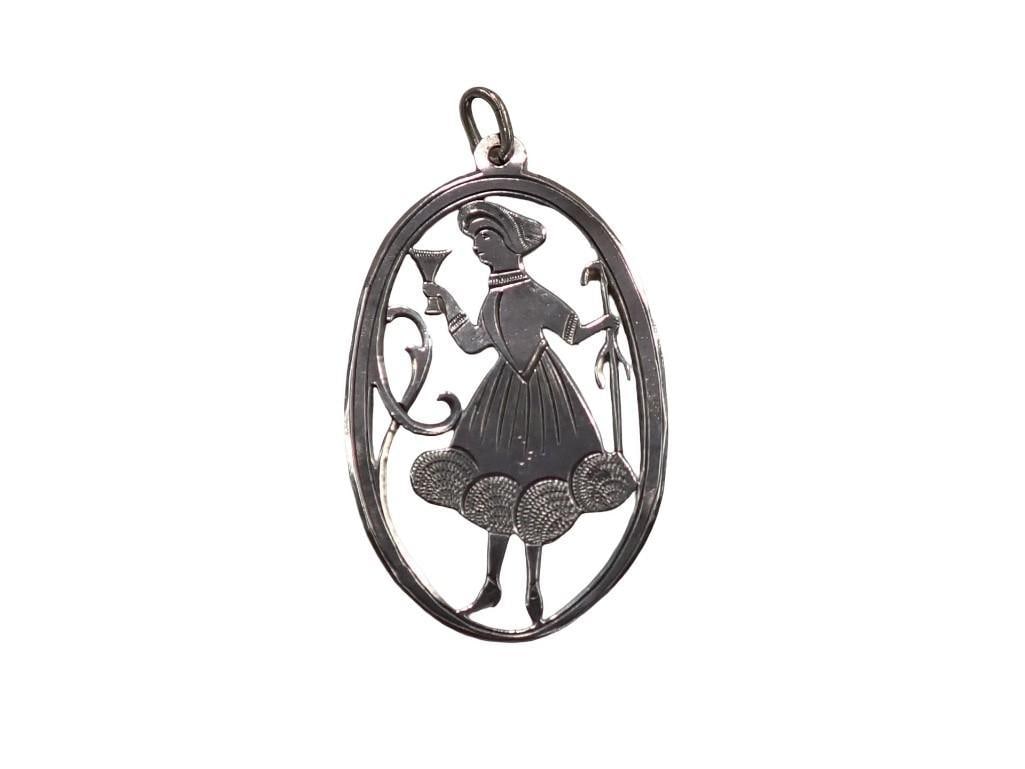 Romanian .75 Silver Pendant. Oval Cut Silver Pendant Depicting a Woman (1 of 2)