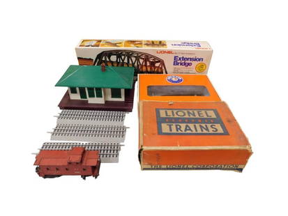 Model Train Accessories Lot including Lionel O Scale Extension Bridge with Box, Station, 022, MP6357: Model Train Accessories Lot including Lionel O Scale Extension Bridge with Box, Station, 022, MP6357, etc. All pictures are considered part of the description and should be examined carefully by bidde
