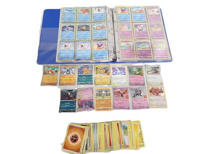 Binder full of assorted Pokemon Cards, etc.: Binder full of assorted Pokemon Cards, etc. All pictures are considered part of the description and should be examined carefully by bidders. Live Auctioneers is now offering Live Shipping through them