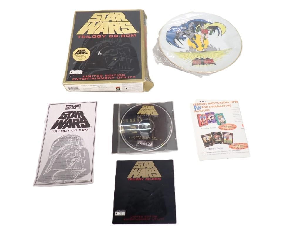 Star Wars and Batman Lot including Trilogy CD-ROM Limited Edition, and Bat-man and Robin Collector: Star Wars and Batman Lot including Trilogy CD-ROM Limited Edition, and Bat-man and Robin Collector Gold Rimmed Plate Limited Edition All pictures are considered part of the description and should be e