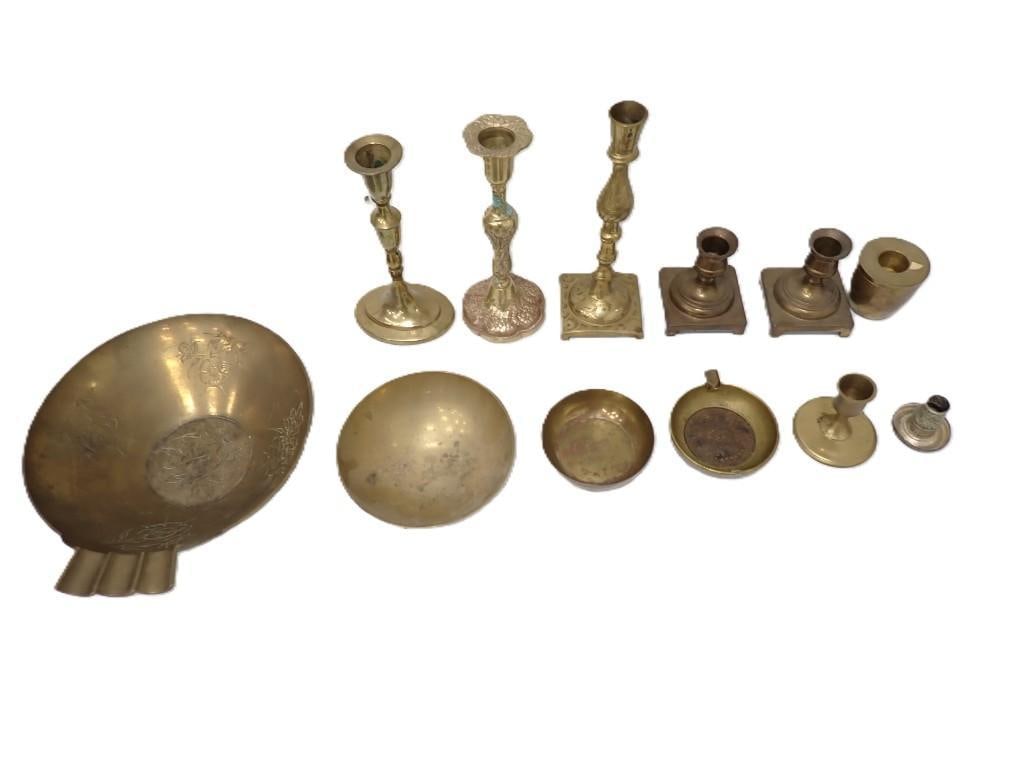 Lot of assorted Vintage Brass including Candle holders, Ashtrays, Bowls, etc. (1 of 9)