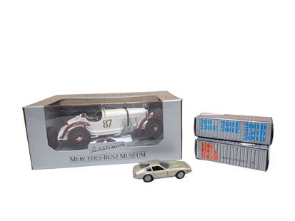 4 Mercedes Benz Model Cars incl Mercedes Benz Museum Collection SSKL #87 Model Car: Lot of 4 Mercedes Benz Model Cars incl Mercedes Benz Museum Collection SSKL #87 Model Car new in box.&#160; This is a model of the car that won the Mille Miglia race in 1931 that was driven by Rudolf