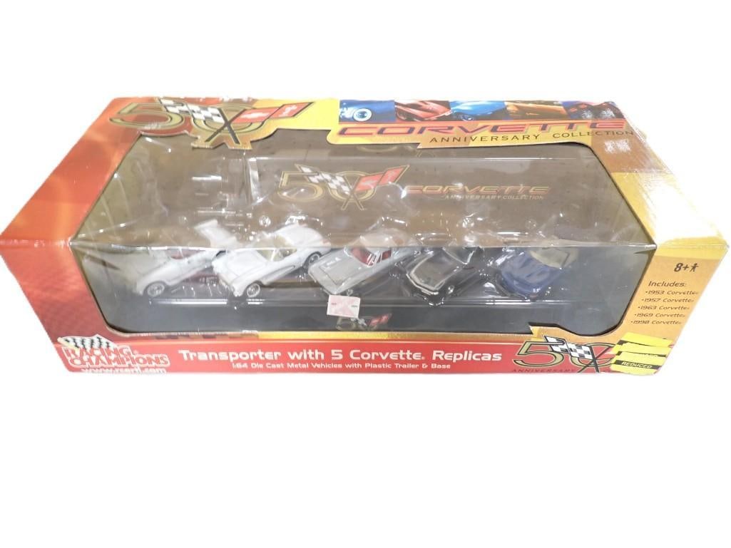New in Package Racing Champions Transporter with 5 Corvette Replicas 1:64 Scale: New in Package Racing Champions Transporter with 5 Corvette Replicas 1:64 Scale All pictures are considered part of the description and should be examined carefully by bidders. Live Auctioneers is now