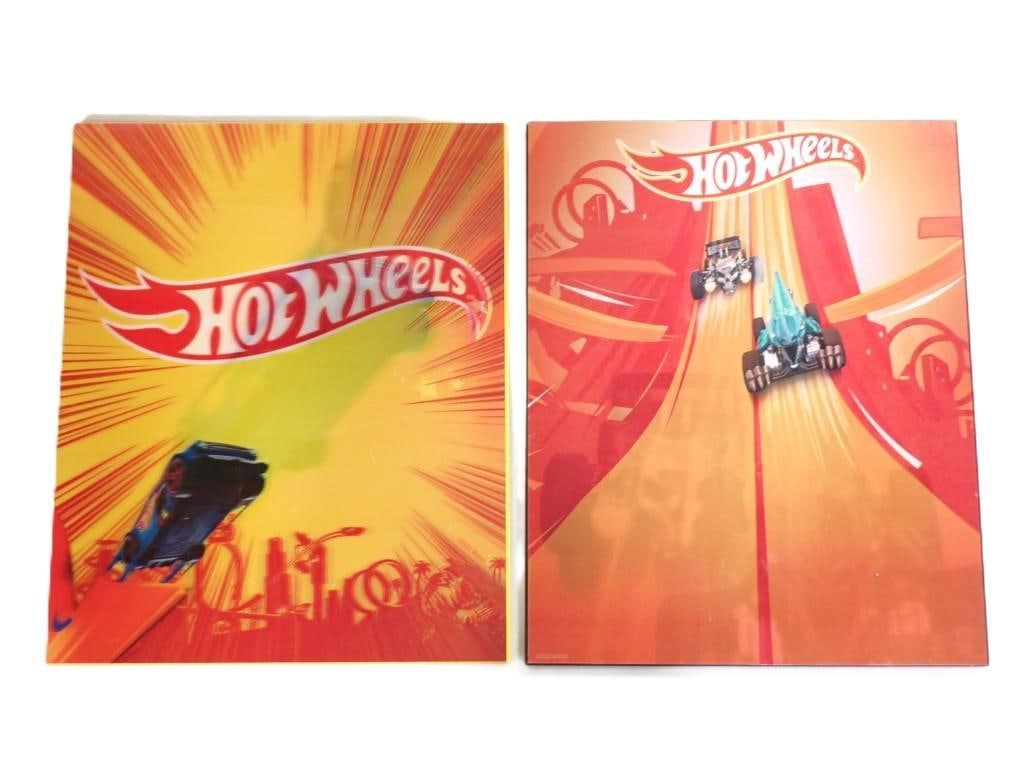 Pair of Hot Wheels Lenticular Wall Hangings: Pair of Hot Wheels Lenticular Wall Hangings - each are roughly 16x13" All pictures are considered part of the description and should be examined carefully by bidders. Live Auctioneers is now offer