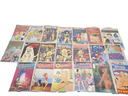 Lot of adult Comic Books including Leather & Lace, Thrilling Love, Skinheads in Love, Sapphire, Femm: Lot of adult Comic Books including Leather &amp; Lace, Thrilling Love, Skinheads in Love, Sapphire, Femme Noire, Wendy Whitebread, Omaha, etc. All pictures are considered part of the description and s