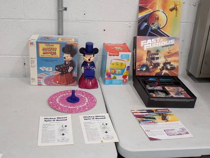 Toy Lot including Vintage Walt Disney Mickey Mouse Spin-A-Round Game, Fast & Furious Highway Heist: Toy Lot including Vintage Walt Disney Mickey Mouse Spin-A-Round Game, Fast &amp; Furious Highway Heist, Fisher-Price Blocks All pictures are considered part of the description and should be examined c