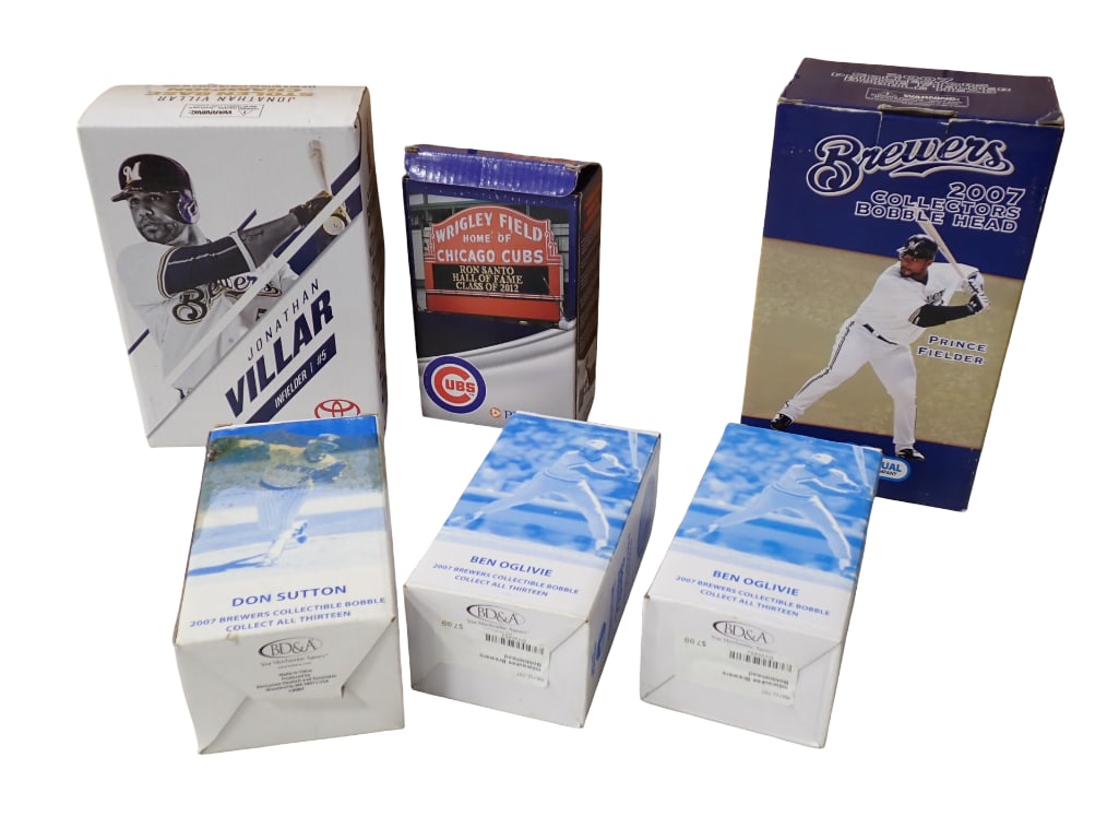 6 Baseball Bobbleheads incl Don Sutton, 2 Ben Oglivie, Jonathan Villar, Ron Santo, Prince Fielder (1 of 7)