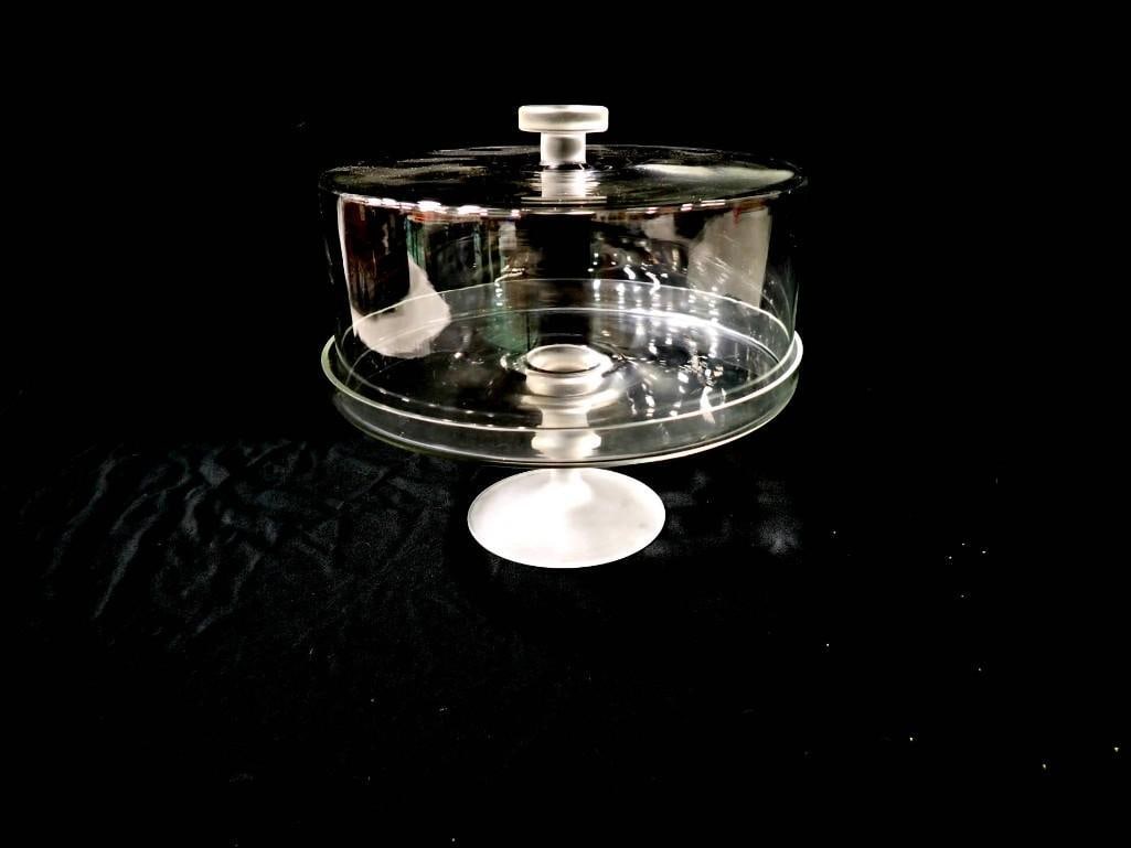 Glass Footed Cake Stand with Lid and frosted base (1 of 7)