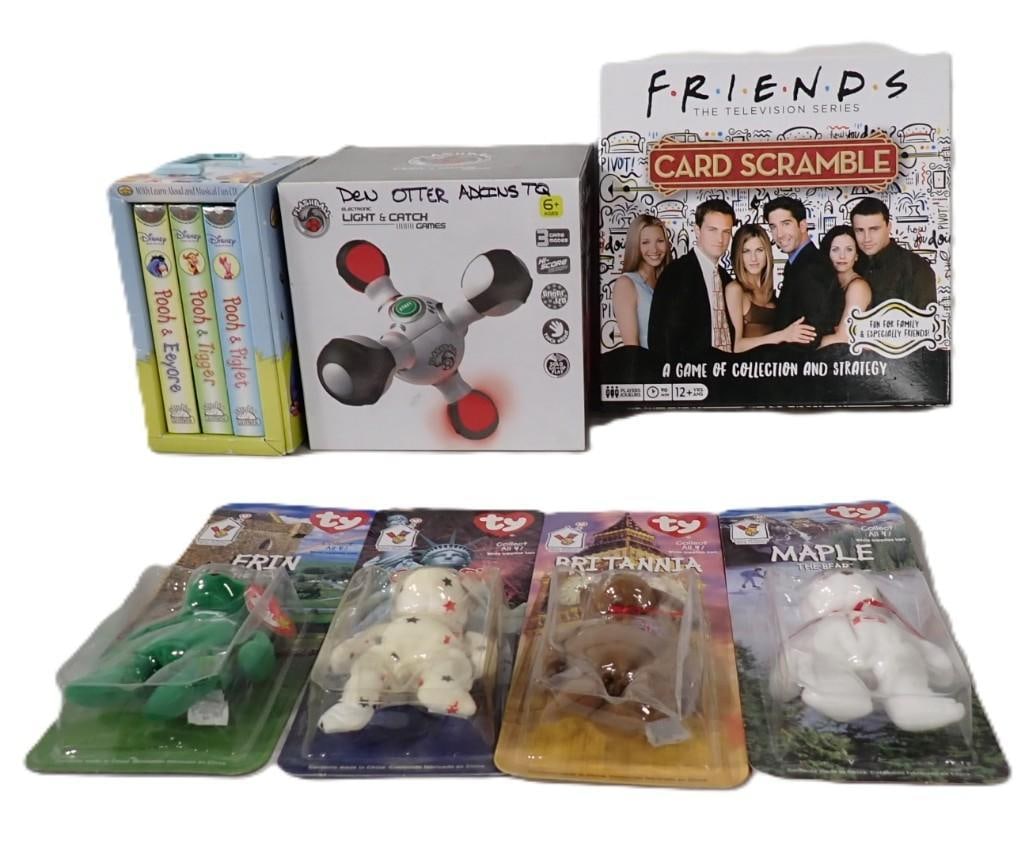 Misc. Lot including Friends TV Series Card Scramble Game, Ty Beanie Babies new in Package, Winnie (1 of 7)