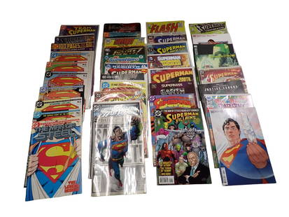 Comic Books incl The Adventures of Superman, Superman Villains, The Man of Steel, Jack Snyder's Just: Comic Books incl The Adventures of Superman, Superman Villains, The Man of Steel, Jack Snyder&#39;s Justice League, DC&#39;s Beach Blanket Bad Guys, Superman Space Age 3, Superman Confidential First I