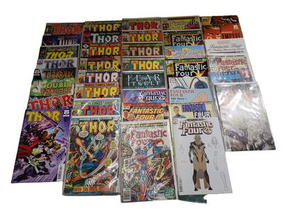 36 Comic Books incl Fantastic Four, Thor, Thor & Loki Double Trouble, etc: 36 Comic Books incl Fantastic Four, Thor, Thor &amp; Loki Double Trouble, etc&#160;Each measures 6.625 inches wide by 10.25 inches high   All pictures are considered part of the description and should