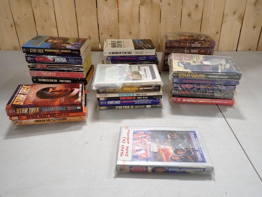 Books incl Star Wars and Star Trek Plus a Star Wars Dark Apprentice Set of 2 Cassette Tapes (1 of 5)