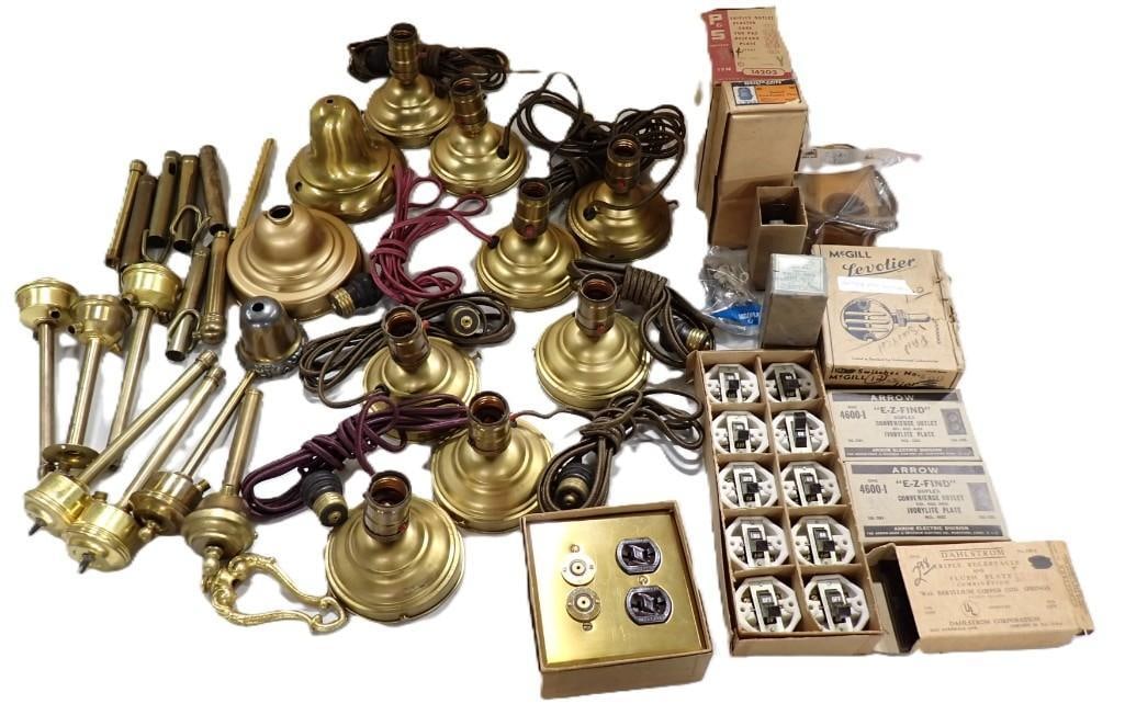 Large Lot of Electrical Components including Lamp Fixtures, Switches, Parts, Hardware, etc. (1 of 8)