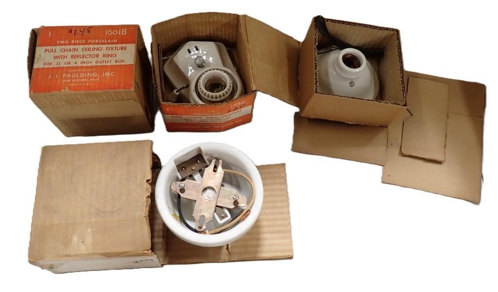 Lot of Vintage or Antique Ceramic Pull Chain Fixtures: Lot of Vintage or Antique Ceramic Pull Chain Fixtures All pictures are considered part of the description and should be examined carefully by bidders. Live Auctioneers is now offering Live Shipping th