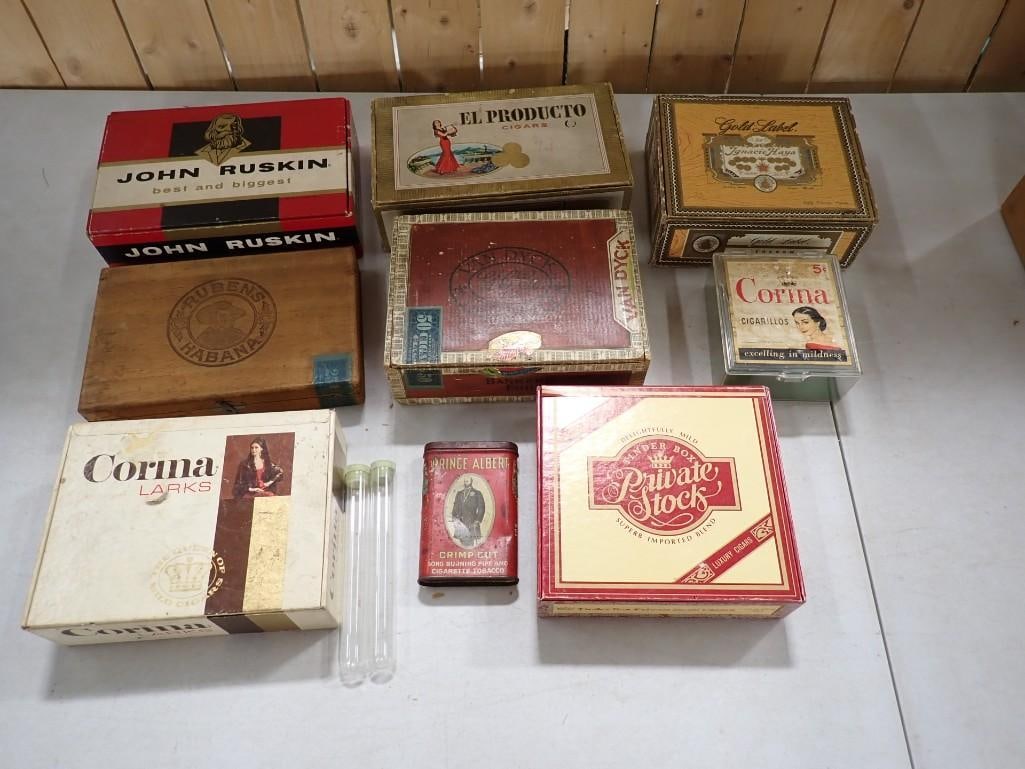 Cigar Boxes incl Cardboard, Wood, Etc Plus a Dented Prince Albert Tobacco Tin (1 of 11)