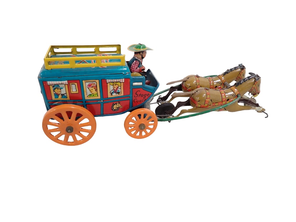Vintage 1960s Kentucky Stage Coach Tin Toy Complete (1 of 8)