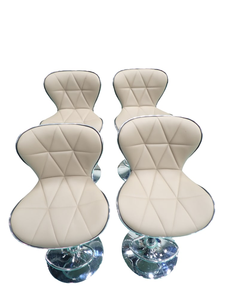 Set of 4 Adjustable Bar Stools Tan Colored with Chrome Base (1 of 8)