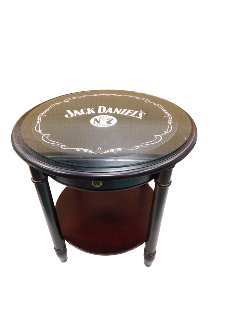 Jack Daniels End Table Advertising Side Table with Clear Glass Piece on Top (1 of 15)