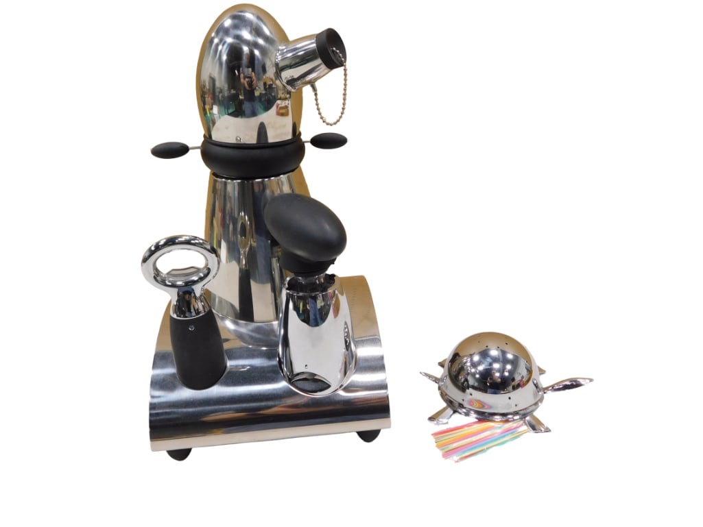 Michael Graves Design Barware Set and Irvinware Mock Turtle Toothpick Holder: Michael Graves Design Barware Set with Mixer, Corkscrew, Bottle Opener, and Base . Bar Tools. Retired. Plus an Irvinware Mock Turtle Toothpick Holder or Hors d'oeuvres Holder All pictures a