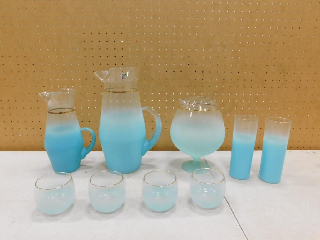 Vintage MCM West Virginial Glass Co Blendo Barware incl Snifter Pitcher, 4 Roly Poly Glasses, (1 of 9)