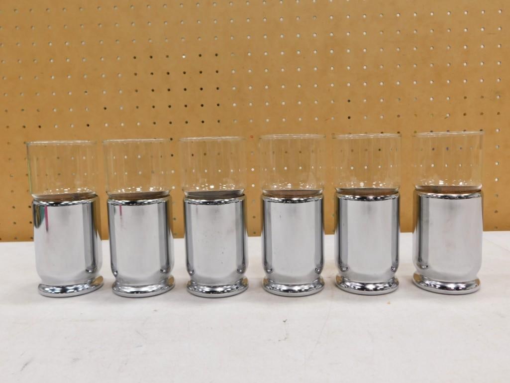 Set of 6 Vintage Hellerware Chrome and Cork Insulated Highball Glasses (1 of 7)