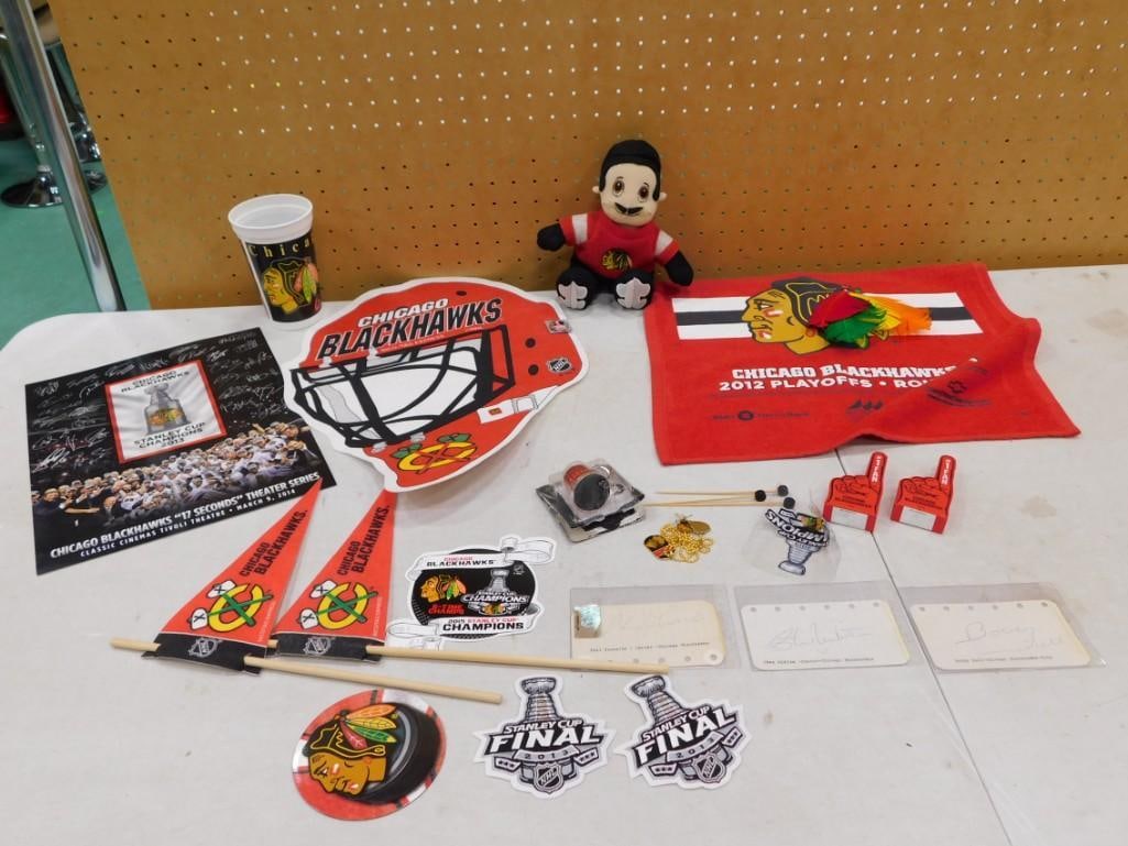 Chicago Blackhawks Hockey Lot incl Pennants, Plush, 2012 Playoffs Round 1 Towel, 2013 Stanley Cup Ch (1 of 10)