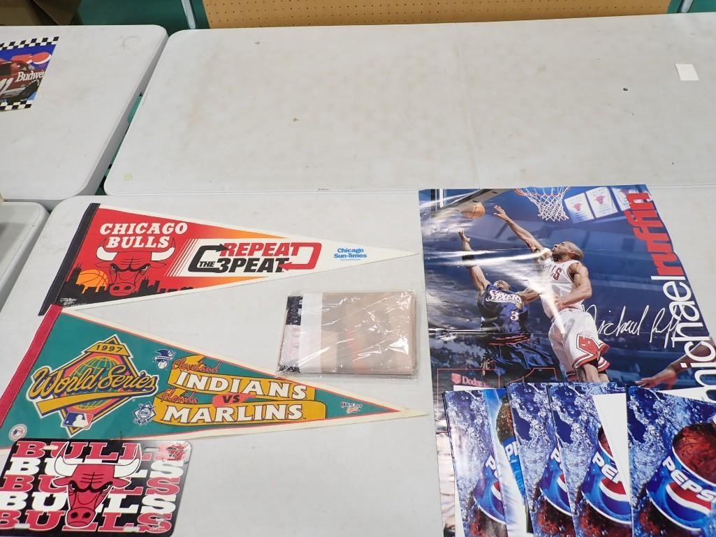 Sports Lot including Vintage 7up Chicago Cubs Dave Kingman Poster, Bulls Pennant, Ephemera, World Se (1 of 14)