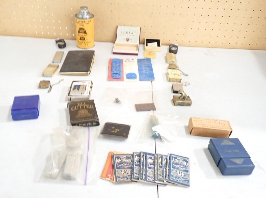 Vintage Smalls Lot including Bentley Butane Lighter, Rogers Flint Display with some Flint, Cermak (1 of 9)