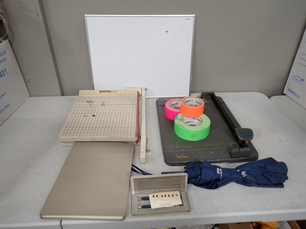 Office Supplies incl Bradley Pens, America At Home Book, Paper Cutter, Umbrella, Colored Tape: Office Supplies incl Bradley Pens, America at Home Book by Victoria Kasuba Matranga with Karen Kohn, Paper Cutter, Umbrella, Colored Tape, White Board, etc NO COA or Paperwork The consignor worked on 
