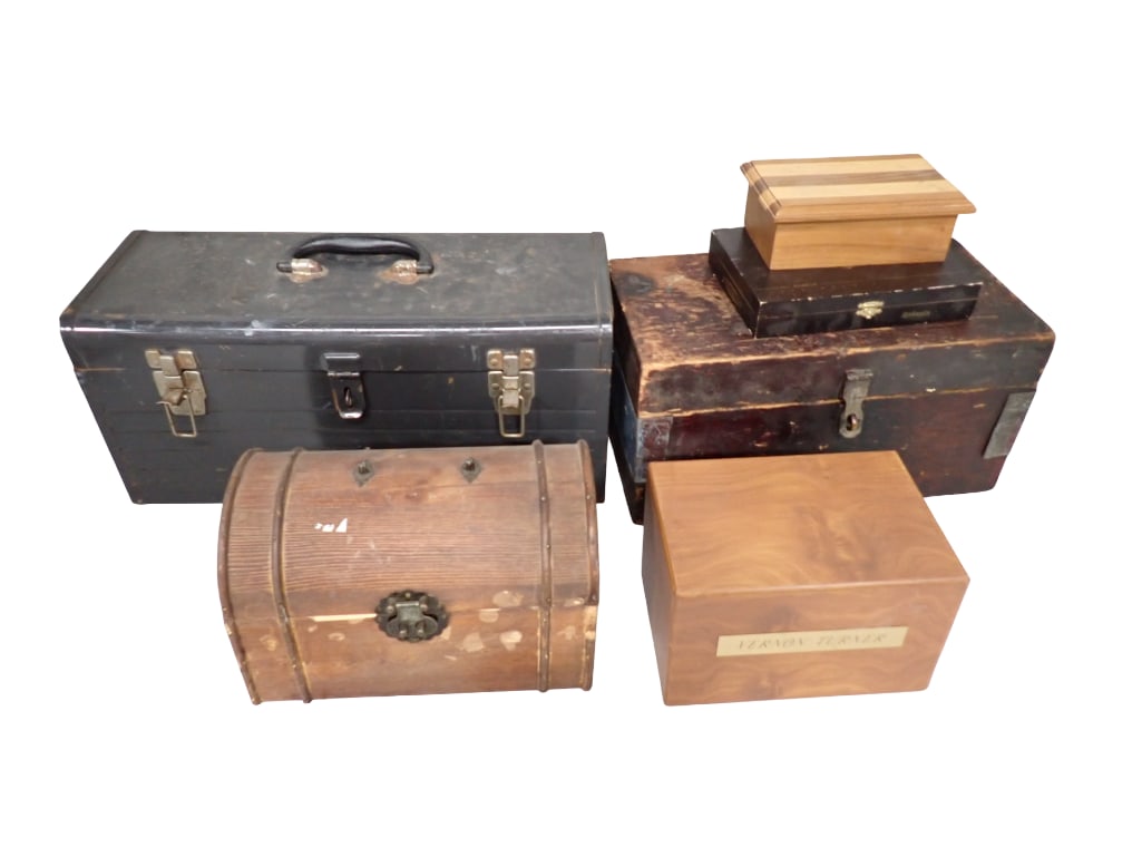 Boxes incl Metal Toolbox, Wood Boxes, Etc (1 of 8)
