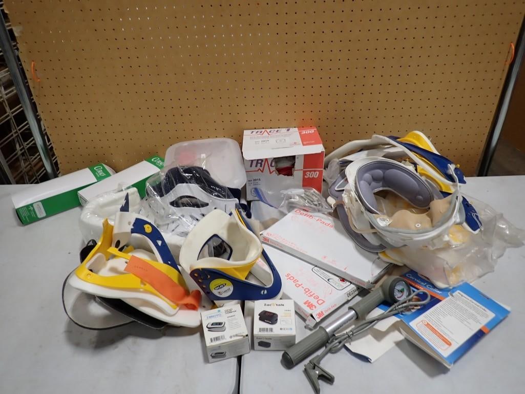 Medical TV Show or Movie Props incl Neck Braces, EKG Electrodes (Red Dots), Pulse/Ox Cable: Medical TV Show or Movie Props incl Neck Braces, EKG Electrodes (Red Dots), Pulse/Ox Cable NO COA or Paperwork The consignor worked on multiple movies and TV shows and this lot may have been in any of