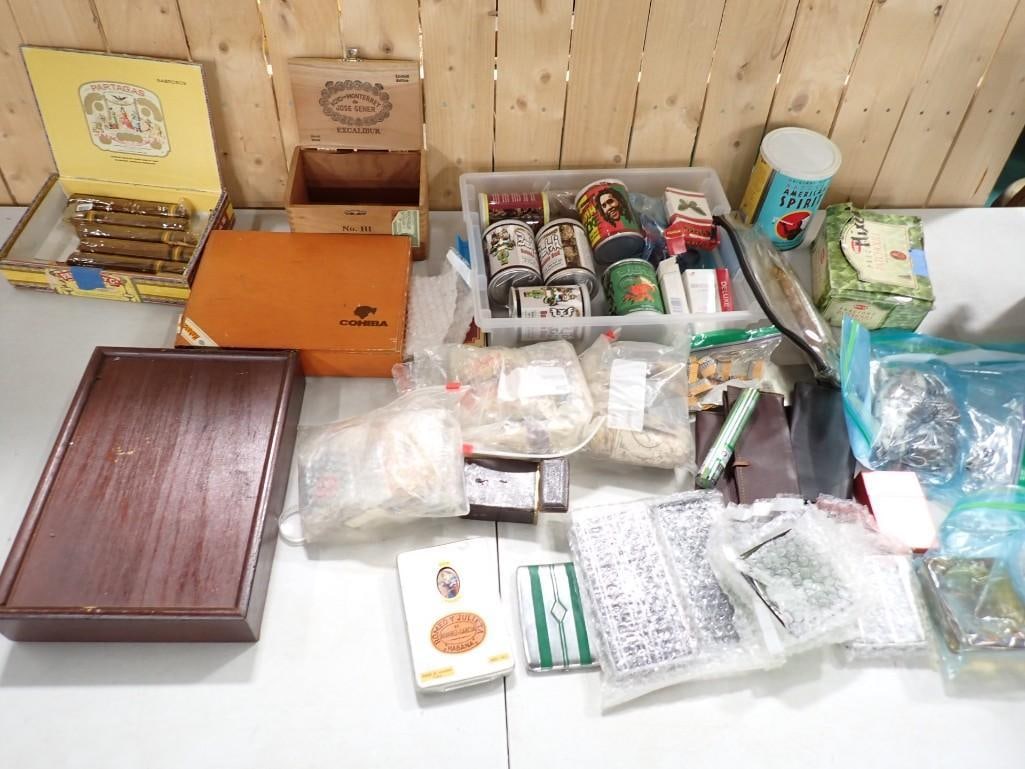 Movie or TV Show Props incl Vintage Ashtrays, Cigar Boxes, Fake Cans, Fake Cigars, Etc: Movie or TV Show Props incl Vintage Ashtrays, Cigar Boxes, Fake Cans, Fake Cigars, etc NO COA or Paperwork The consignor worked on multiple movies and TV shows and this lot may have been in any of th