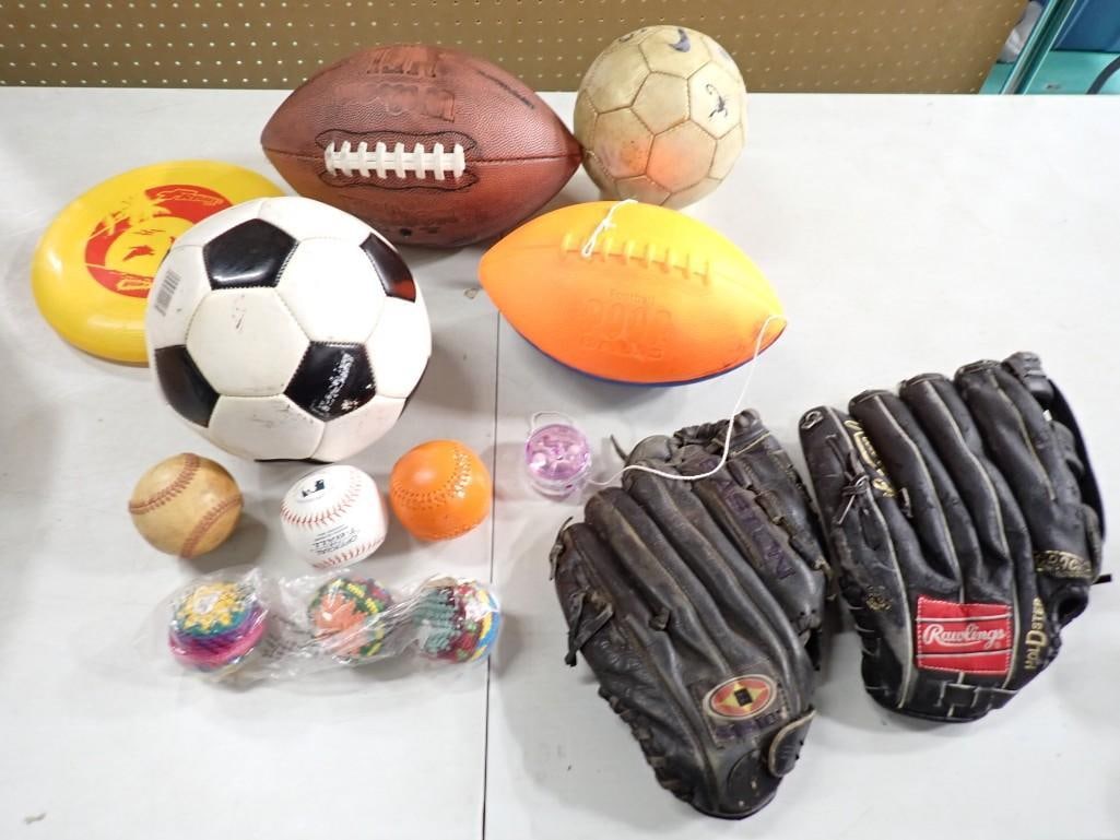 2 Rawlings Baseball Gloves, Baseballs, Football, Soccer Ball, Frisbee (1 of 9)