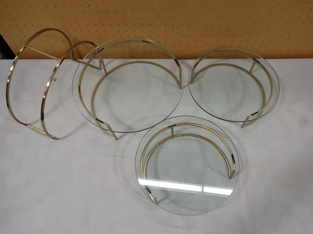 Lot of Vintage Round Brass and Glass small Tables or stands possibly used in Movies or TV shows (1 of 9)