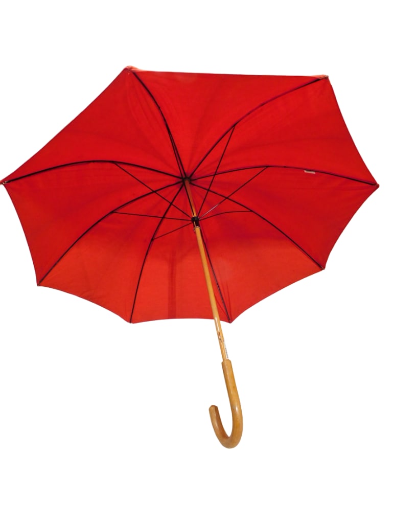 TV Show Prop Red Umbrella Shining Girls 2022 TV Prop Fabric Umbrella: TV Show Prop Red Umbrella Shining Girls 2022 TV Prop Fabric Umbrella.? Consignor says it's from Shining Girls, and we found the clip and it looks correct (black metal frame, tip is wood with metal