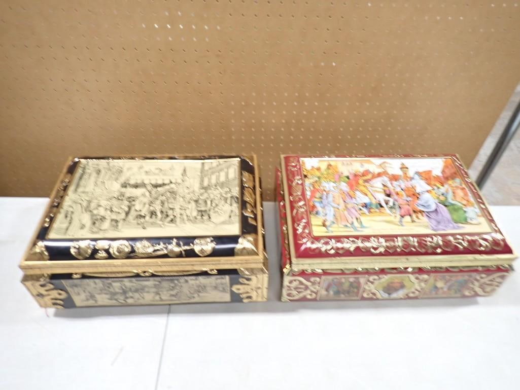 2 Vintage Metal Candy or Cookie Tins: 2 Vintage Metal Candy or Cookie Tins with Some Smaller Cardboard or Paper Boxes NO COA or Paperwork The consignor worked on multiple movies and TV shows and this lot may have been in any of the follo